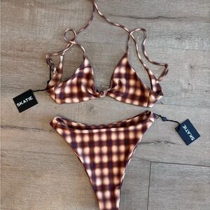 Skatie Checkered Brown Bikini Set